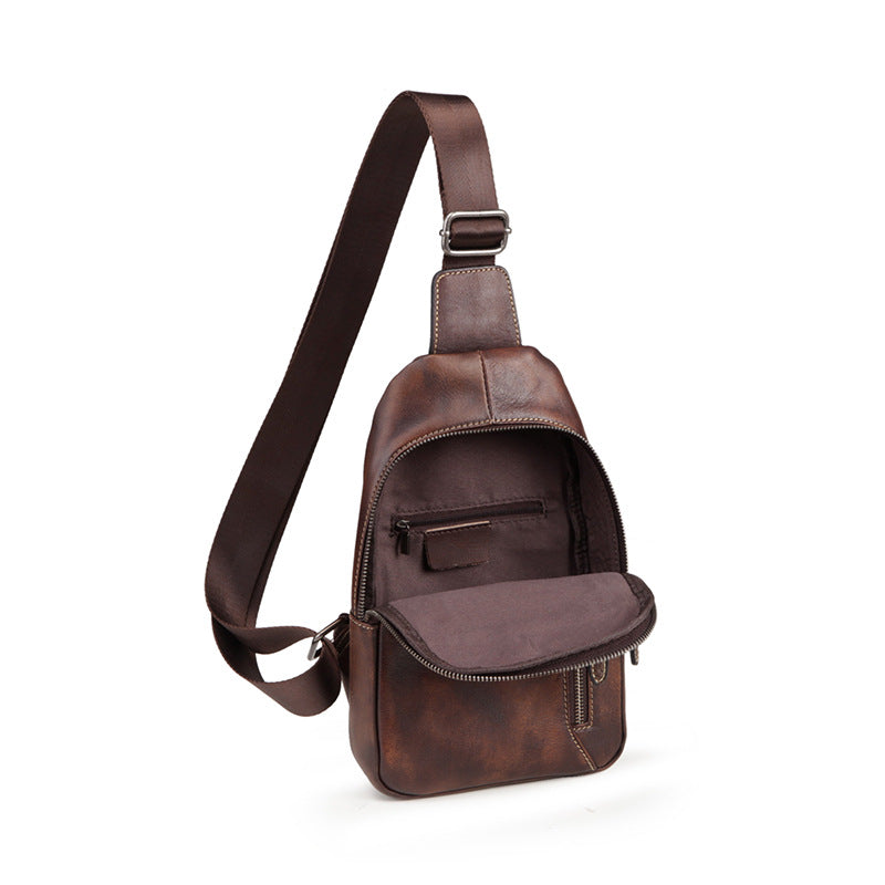 Casual Leather One Shoulder Backpack 10-inch Chest Bag Sling Bag Sling Crossbody Bag For Men