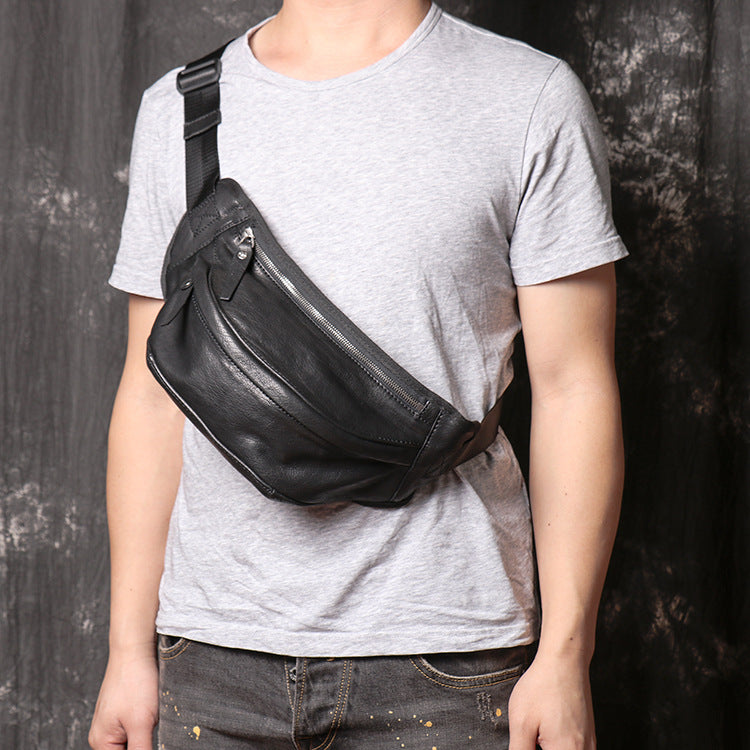 Leather Fanny Packs Black Mens Bum Bag Hip Bag Black Waist Bags For Men