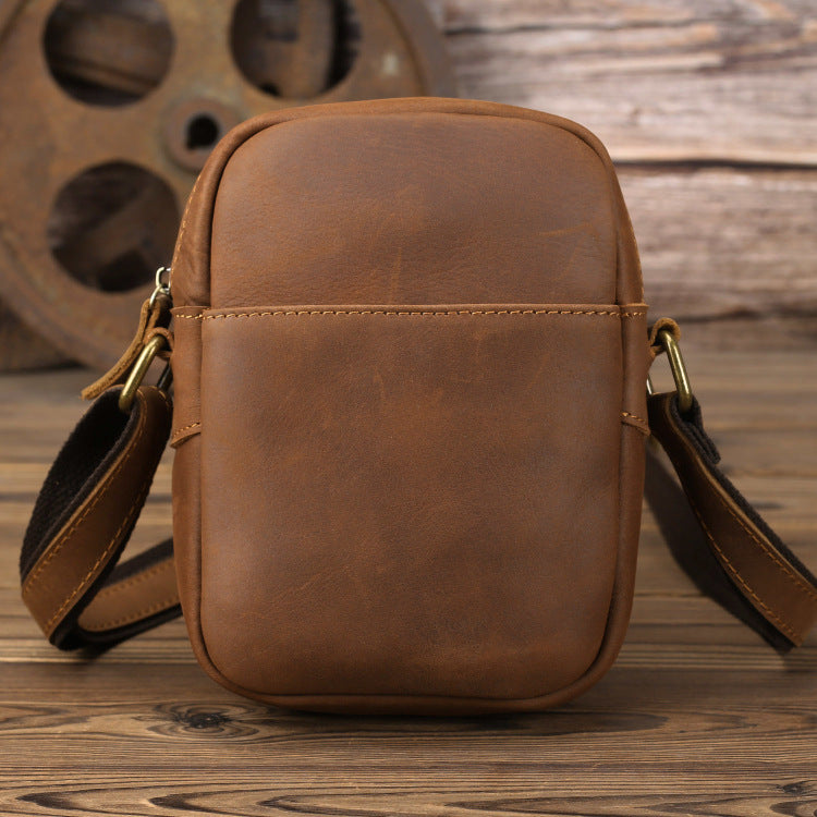 Black LEATHER MEN'S Small Side bag Brown Vertical Phone Bag MESSENGER BAG Courier Bag FOR MEN