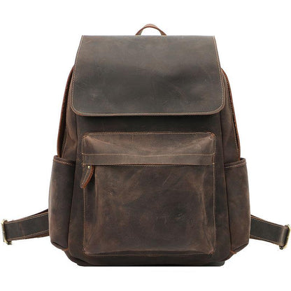 Cool Brown Leather Mens Travel Backpack Work 14'' School Backpack Work Backpack For Men