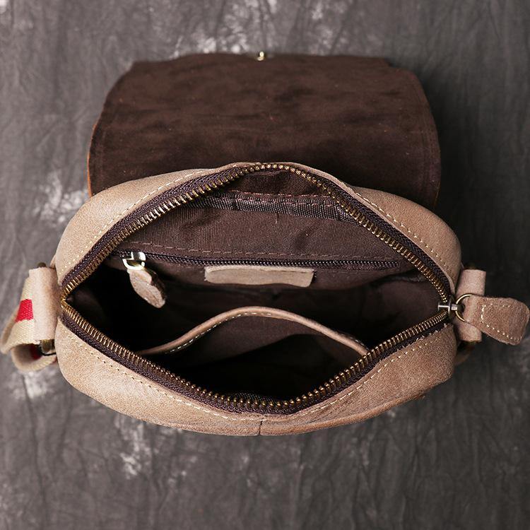 Simple Khaki Brown Leather Mens Vertical Side Bag Courier Bag Vertical Messenger Bag For Men