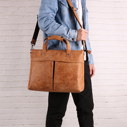 Vintage Fashion Leather Mens 13inch Briefcase Laptop Shoulder Bag Business Bag Handbag For Men