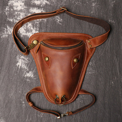 Brown Mens Leather Fanny Pack OX Head Bum Bag Cool Waist Bag for Men