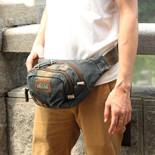 Fashion Denim Denim Blue Mens Fanny Pack Waist Bag Jeans Blue Canvas Hip Bag For Men