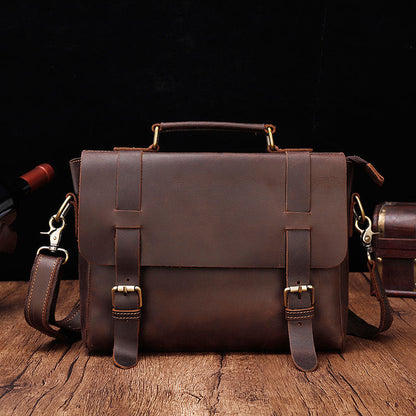 Vintage Brown Leather Men's Profess Briefcase Business Brown Shoulder Briefcase For Men