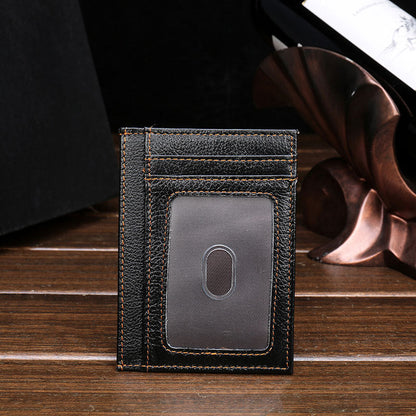 RFID Brown Leather Men's Slim Card Holder Black Front Pocket Wallet Small Card Wallet For Men