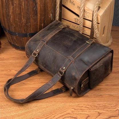 Cool Brown Leather 15 inches Weekender Bag Travel Shoulder Bags Duffle Luggage Handbags for Men