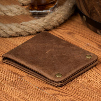 Dark Brown Cool Leather Mens Bifold Thin Front Pocket billfold Wallet Black Slim Small Wallet for Men