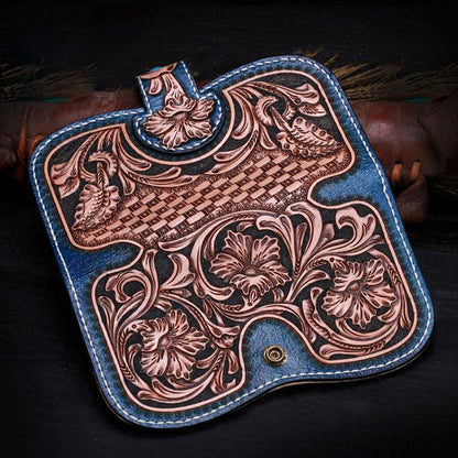 Handmade Leather Tooled Floral Mens Clutch Wallet Cool Wallet Long Wallets for Men Women