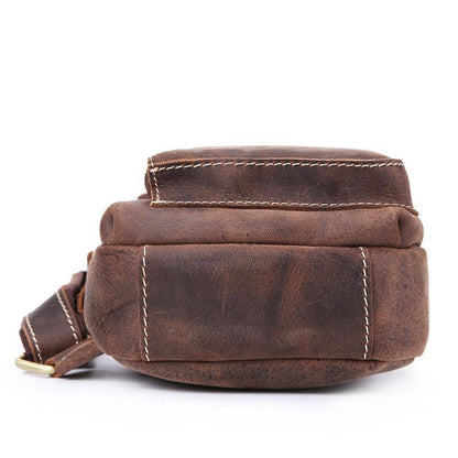 Vintage Brown Leather Sling Backpack Men's Sling Bag Chest Bags One shoulder Backpack For Men