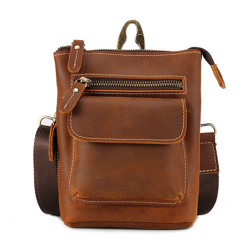 Vintage Brown Leather Men's Small Side Bag Belt Pouch Belt Bag Small Messenger Bag For Men