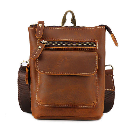 Vintage Brown Leather Men's Small Side Bag Belt Pouch Belt Bag Small Messenger Bag For Men