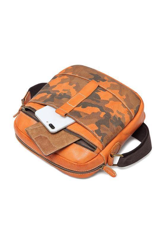 Yellow Cool Leather Mens Camouflage Vertical Side Bag Small Messenger Bags Casual Bicycle Bags for Men