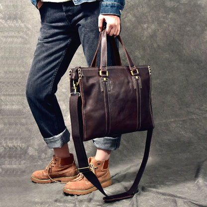 Brown Leather Mens 14' Laptop Briefcase Business Messenger Bag Brown Large Handbag For Men