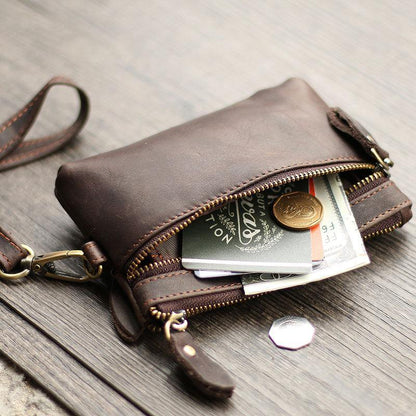 Cool Light Brown Leather Mens Card billfold Wallet Coin Purse Wristlet Car Key Wallet For Men