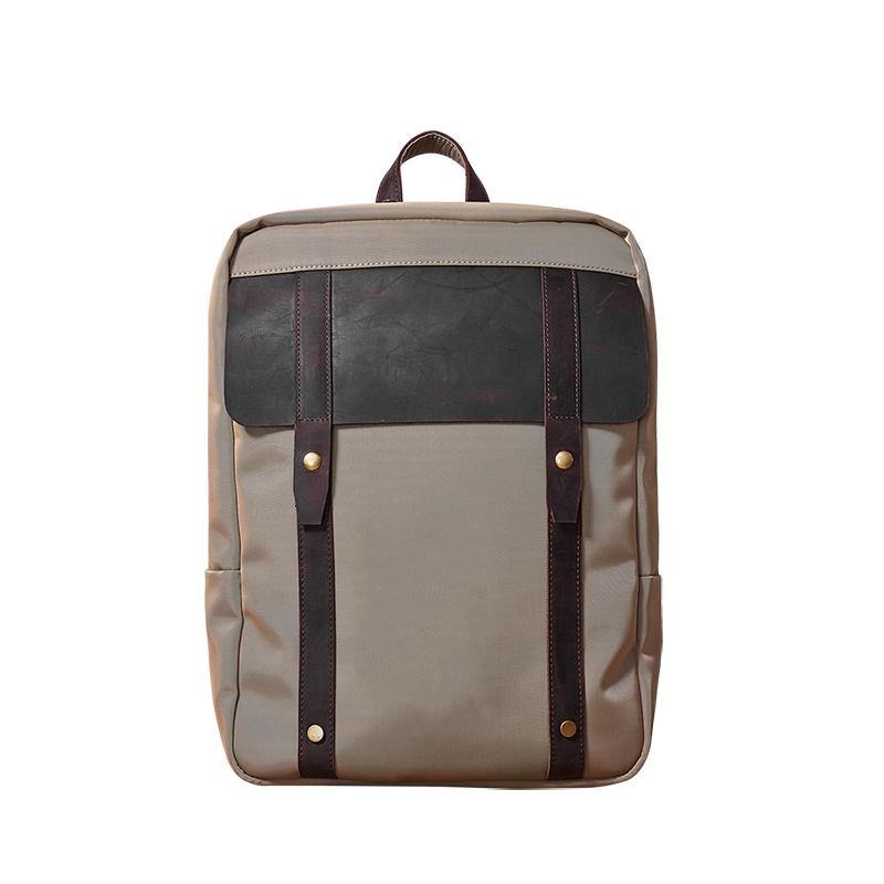 Canvas Leather Mens Backpack Canvas Khaki Travel Backpack Laptop Satchel Backpack for Men