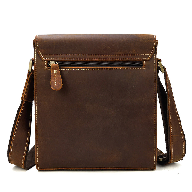 Vintage Brown  Leather Men's Small Side Bag Vertical Messenger Bag Tablet Bag For Men