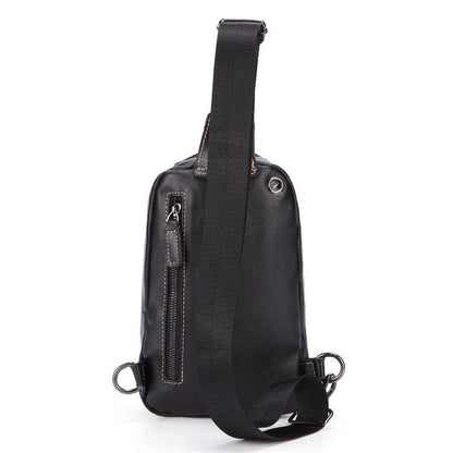 Cool Black Leather Chest Bag Sling Bag Crossbody Sling Bag Hiking Sling Bag For Men