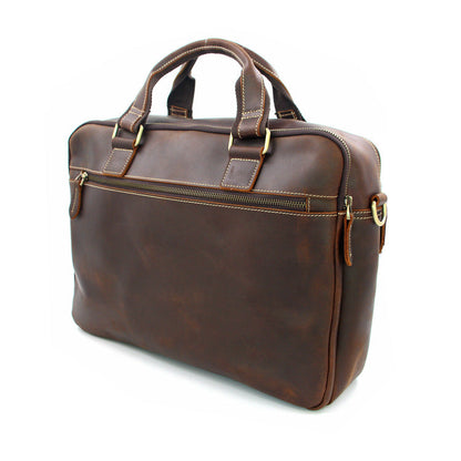 Vintage Brown Leather Men's 15'' Laptop Briefcase Professional Briefcase Handbag For Men