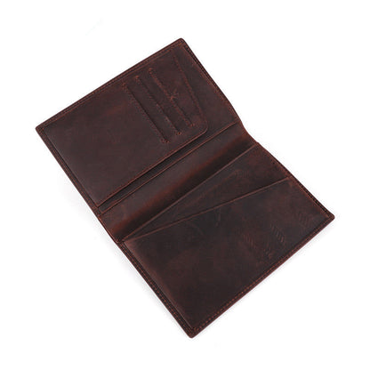 Slim Black RFID Men's Leather Bifold Dark Brown Passport Wallet Travel Wallet Ticket Wallet For Men