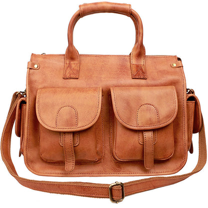 Vintage Light Brown Mens Leather Briefcase Work Handbag Brown 13'' Computer Briefcase For Men