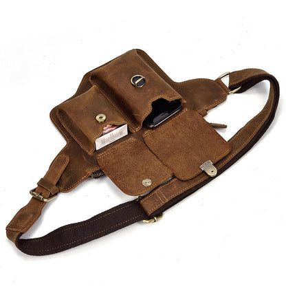 Mens Leather Fanny Pack Phone Bum Bag CellPhone Holster Waist Bag for Men