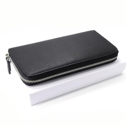 Black Mens Leather Zipper Long Wallet Phone Long Bifold Wallet for Men