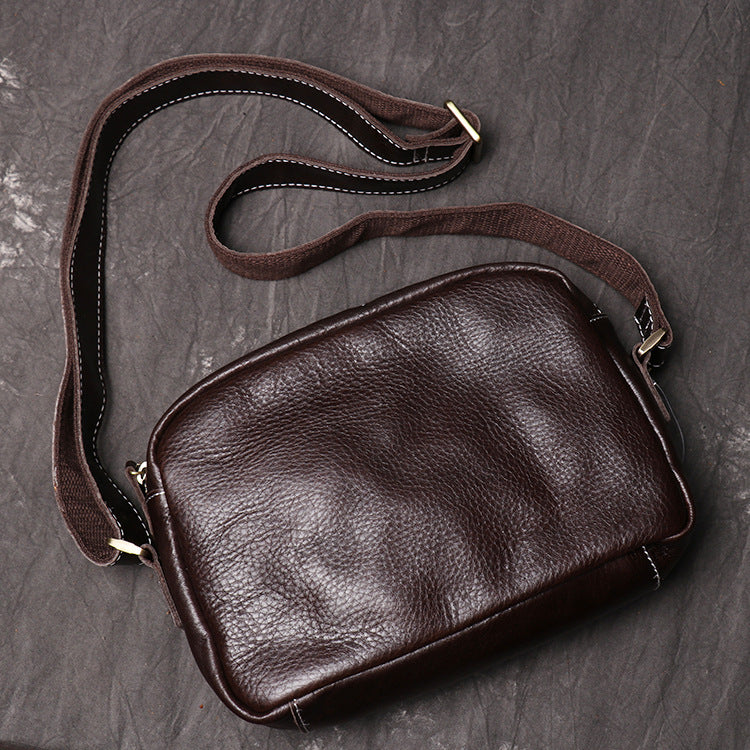 Vintage Small Brown Leather Men's Side Bag Black Courier Bag Messenger Bag For Men