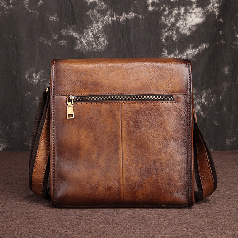 Vintage Brown Leather Men's Small Vertical Messenger Bag Side Bag Courier Bag For Men