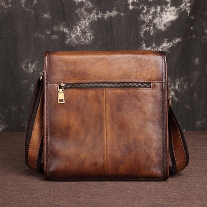 Vintage Brown Leather Men's Small Vertical Messenger Bag Side Bag Courier Bag For Men