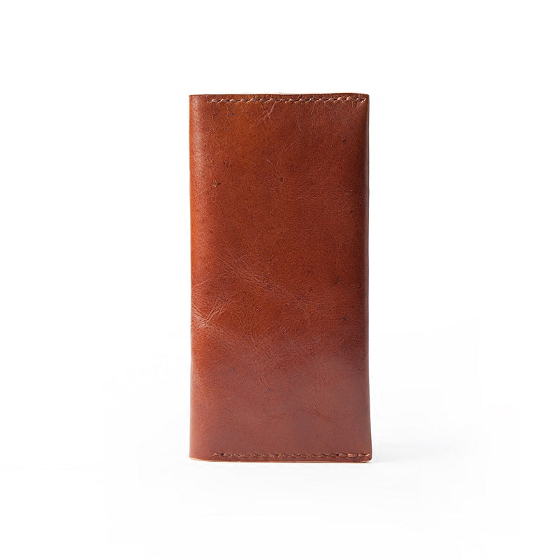 Handmade Brown Leather Mens Long Wallet Bifold Long Wallet CellPhone Wallet For Men