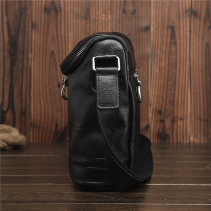 Cool Black Leather Men's Messenger Bag Black Side Bag Courier Bag For Men