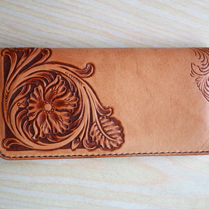 Handmade Leather Vintage Tooled Floral Mens Long Wallets Cool Long Wallet for Men