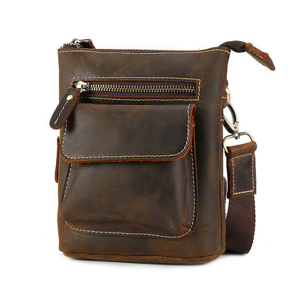 Cool Dark Brown Leather Mens Belt Pouch Mini Shoulder Bags Belt Bags For Men