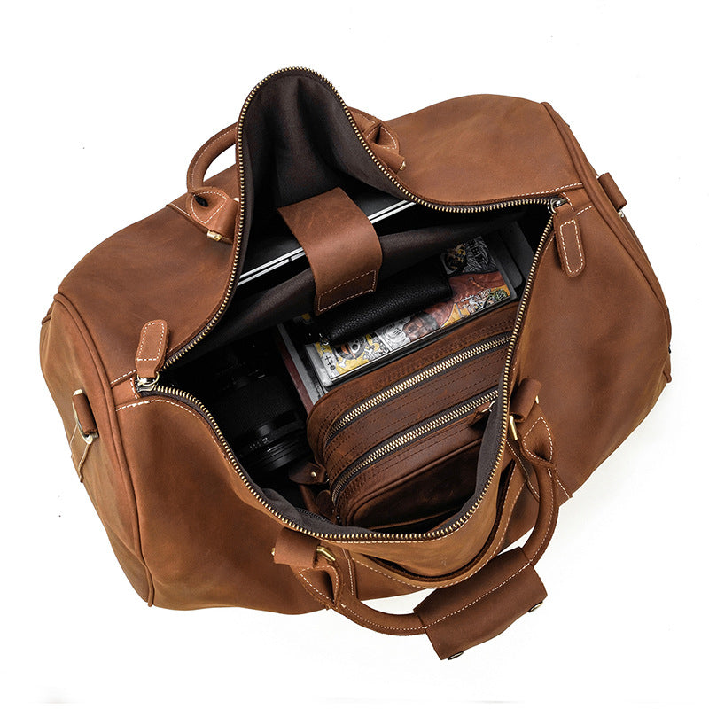 Vintage Brown Leather Men's Overnight Bag Weekender Bag Brown Travel Bag Handbag For Men