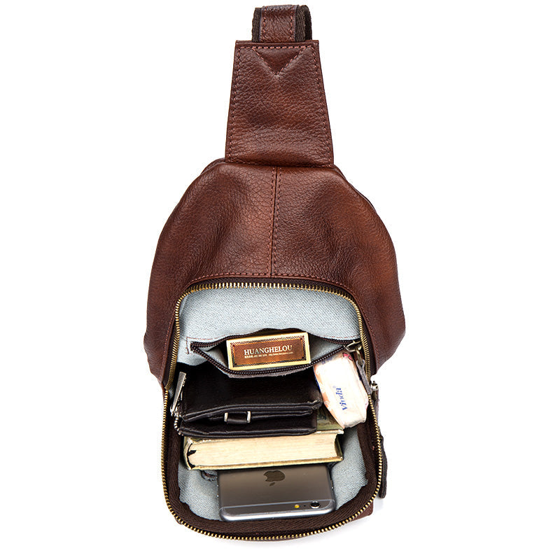 Casual Leather Brown Mens Sling Pack Sling Bags Chest Bag One Shoulder Backpack for Men