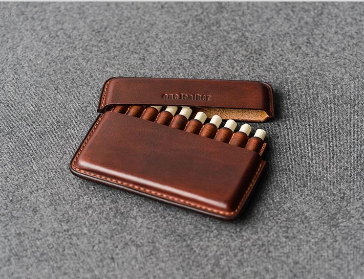 Handmade Green Leather Slim Mens 10pcs Cigarette Holder Case Cool Custom Cigarette Case for Men