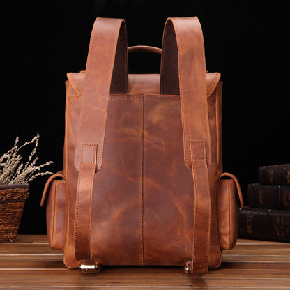 Cool Brown Leather Men's 13'' Laptop Backpack School Backpack Travel Backpack For Men