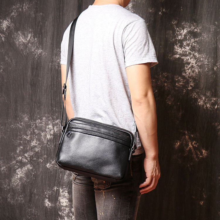 Black Courier Bag Leather Mens Small Side Bags Black Leather Messenger Bag for Men