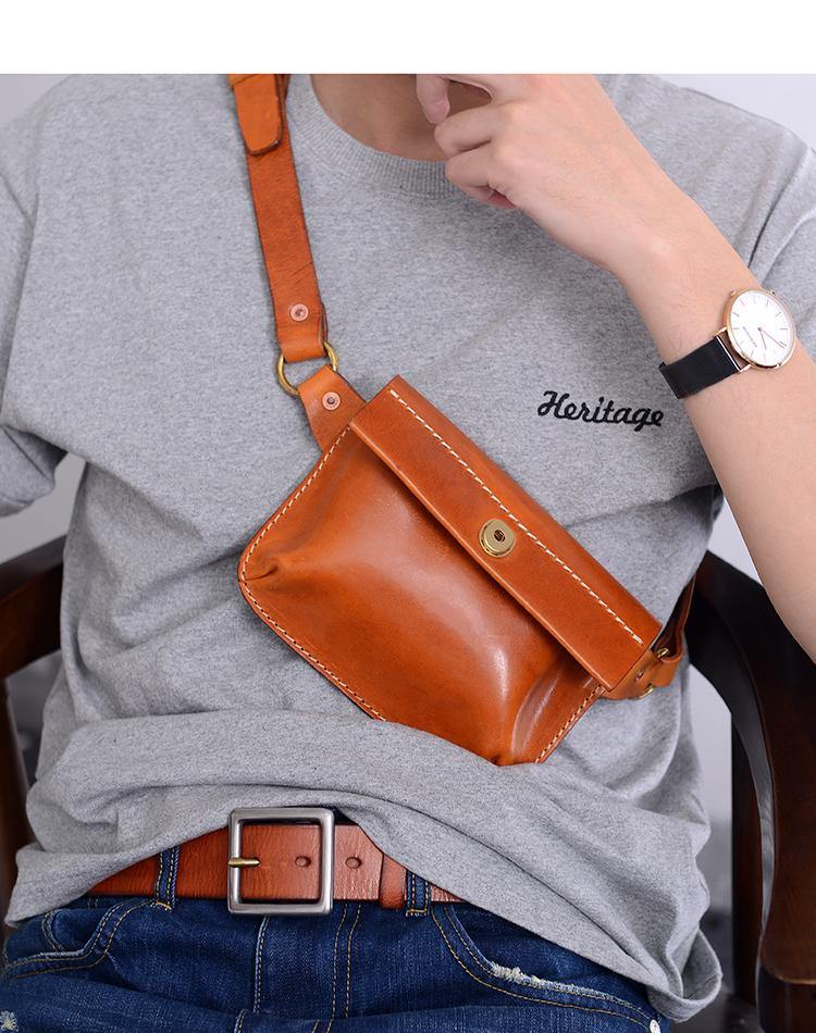 Cool Handmade Brown Leather Men Fanny Pack Hip Bag Bum Pack Waist Bag Chest Bag For Men