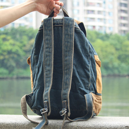 Fashion Denim Blue Mens Large Backpack Laptop Backpack Blue Jean Travel Backpacks For Men