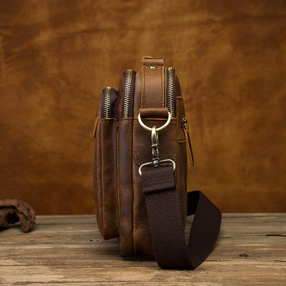 Vintage Brown Leather Mens Small Vertical Messenger Bag Side Bag Courier Bag Handbag For Men