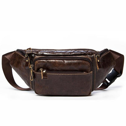 Black Leather Mens Fanny Pack Dark Brown Waist Bag Hip Pack Belt Bag Bumbag for Men