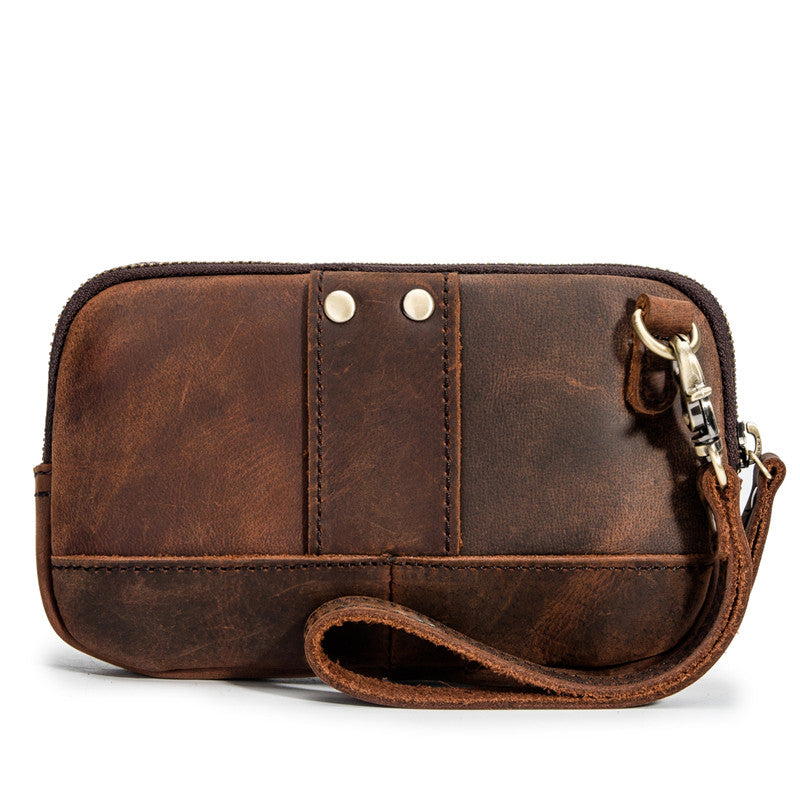 Classy Brown Leather Mens Work Clutch Bag Wirstlet Clutch Mobile Phone Bag For Men