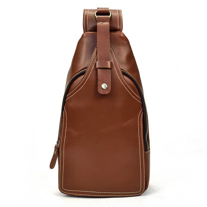 Vintage Mens Leather One Shoulder Backpack Chest Bag Sling Bag Sling Crossbody Bag For Men