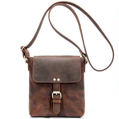 Vintage Brown Leather Men's Vertical Messenger Bag Small Side Bag Vertical Messenger Bag For Men