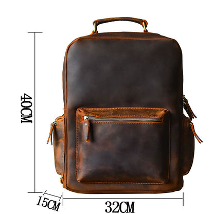 Vintage Brown Leather Mens 15' Laptop Backpack Hiking Backpack Travel Backpack College School Bag for Men