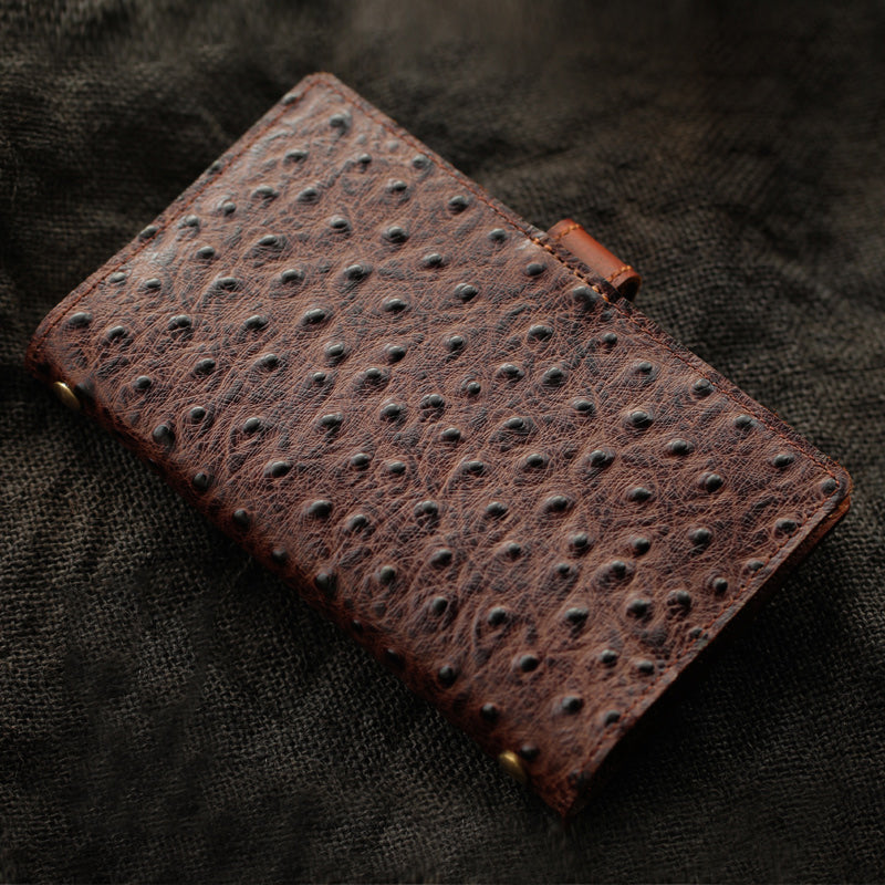 Creative Handmade Ostrich Pattern Leather A6 Travel Notepad Brown Notebook For Men