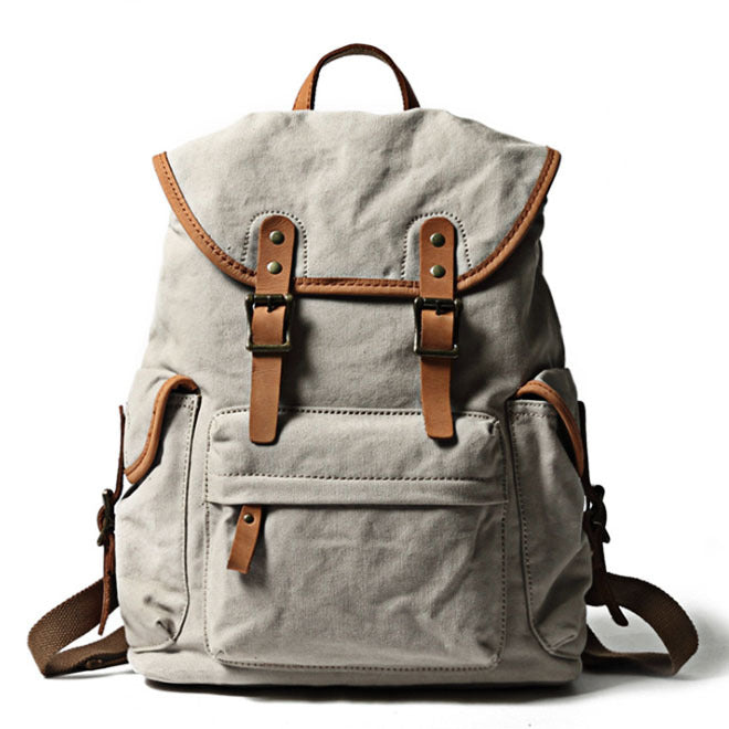 Khaki Retro Canvas Mens Womens Travel Backpack College Backpack Green Canvas School Backpack For Men