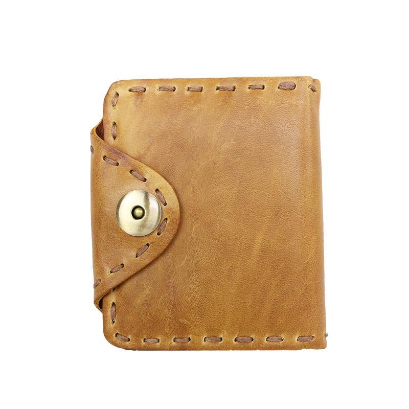 Dark Brown Handmade Leather Mens Card Wallet Small Bifold Card Holder Front Pocket Wallet For Men